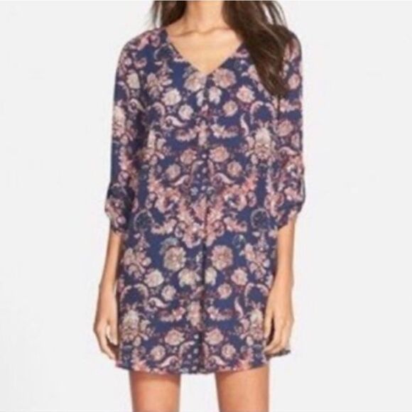 Lush Blue and Pink Paisley Shift Dress Size Small - Picture 3 of 11